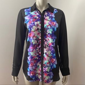 EXPRESS | Long Sleeve Black Multi-color flowers
